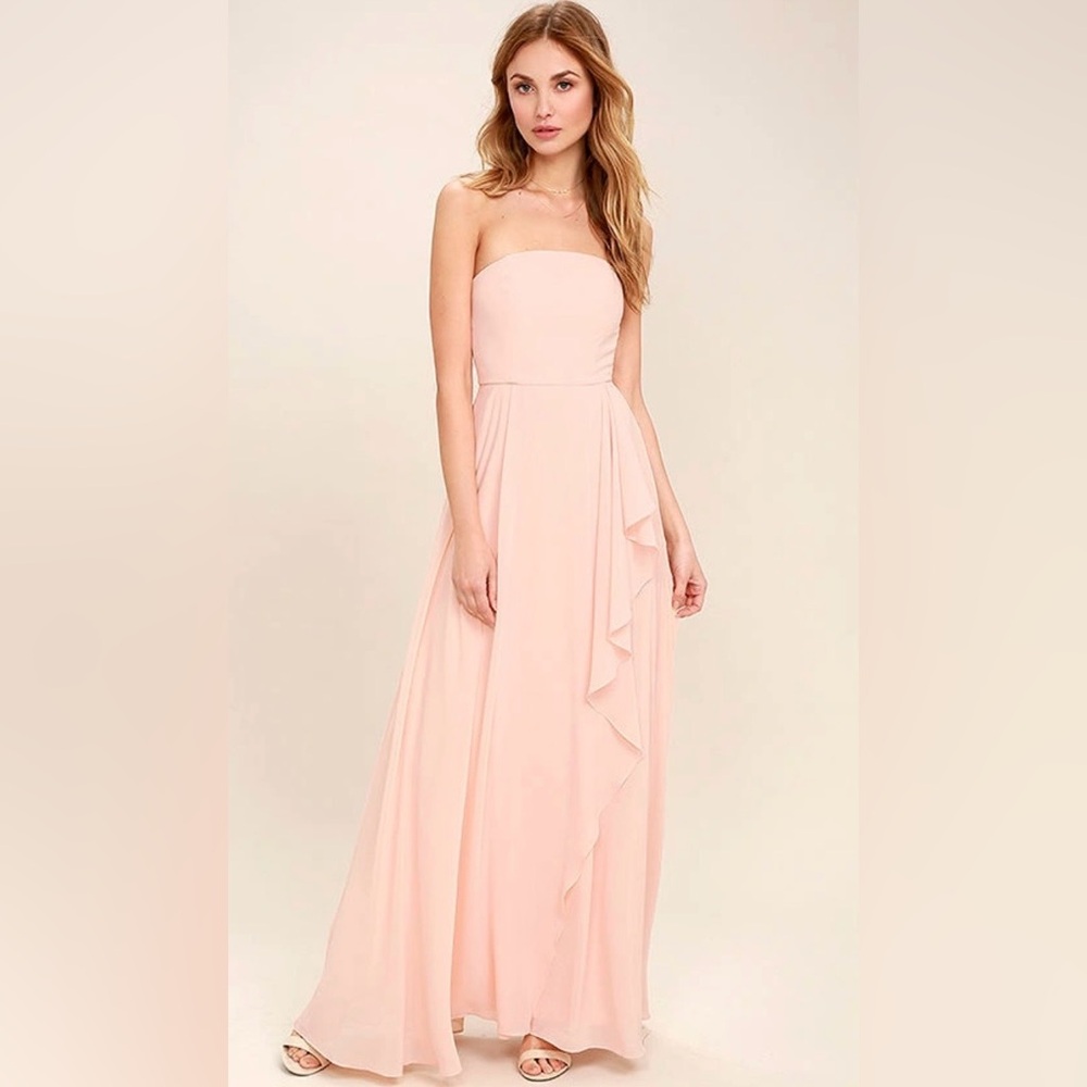 Lulus NWT Sweetest Kiss Blush Pink Strapless Chiffon Evening Bridesmaid Gown M